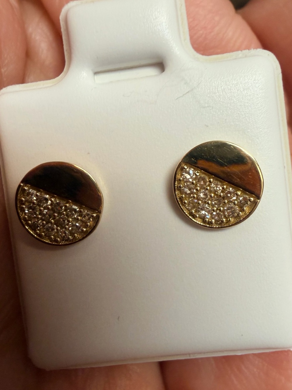 K18 Japan Gold Pave Half with  Diamonds 0.10 caratseach Stud Earrings